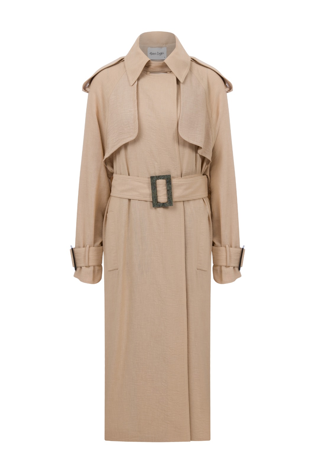 JESSI Midi Beige Linen Trench Coat